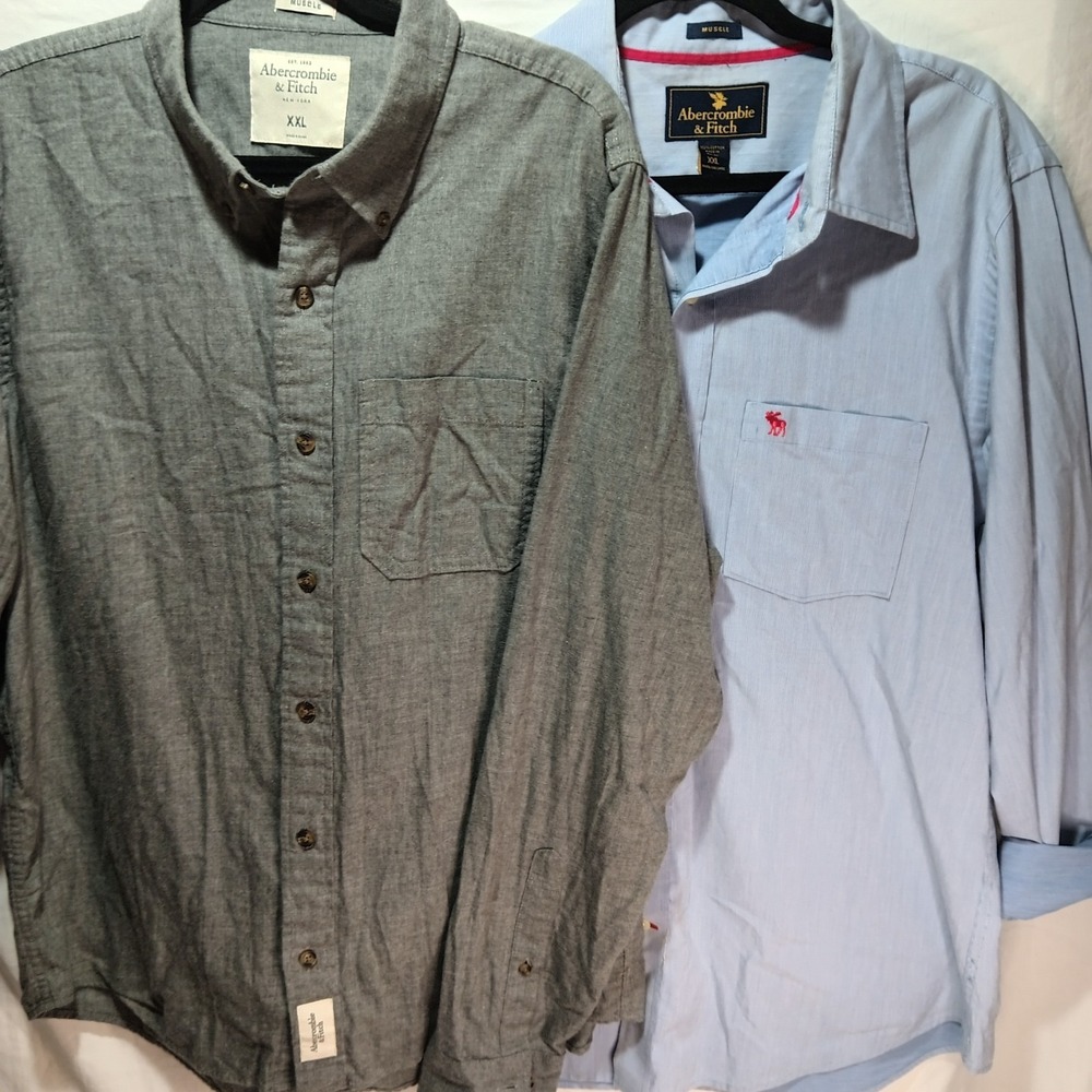 Lot Of Two Men's Abercrombie & Fitch Long Sleeve Button-up Shirts. Xxl. Blue And